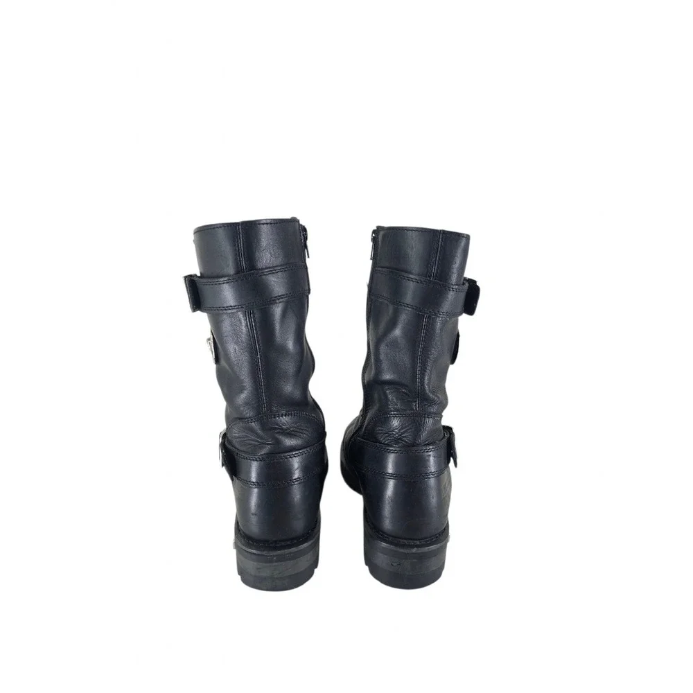 Xelement X19409 Fury Mens 9.5 Black Leather Motorcycle Biker Boots Lace Side Zip